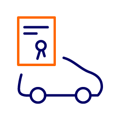 blue car graphic with orange documents