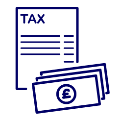 graphic of tax document and pile of money